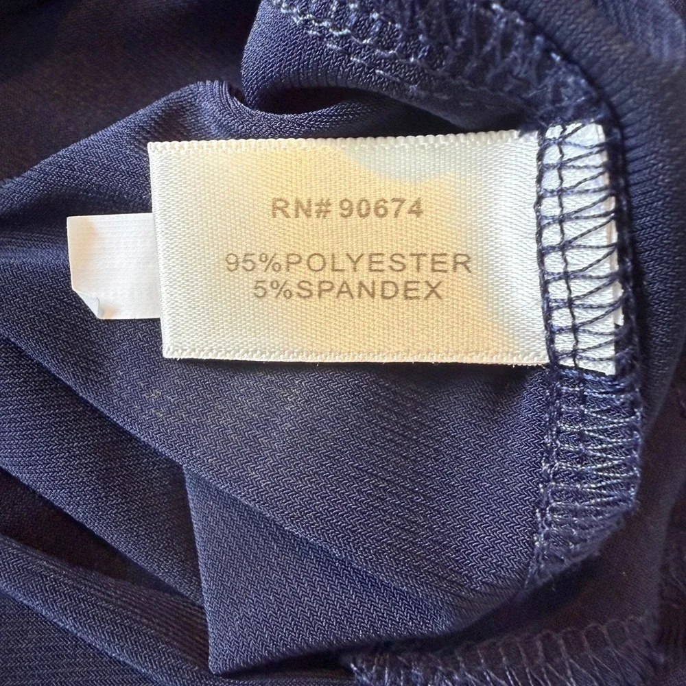 Boston Proper Navy Blue Maxi Dress 3/4 Sleeve Brown Croc Belted Ruched Size M - Picture 6 of 8